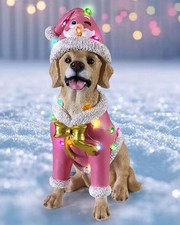 Christmas Labrador Dog Statue Figurine with Removable LED Light String - Holiday
