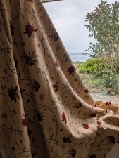 Linwood Fabrics "Camellias" Linen Door Curtains 80"L X 35" W Each Fixed Header