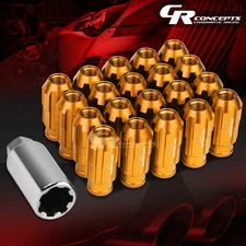 JDM ORANGE 20PCS M12X1.5 24MM OD 50MM TALL OPEN END ALUMINUM LUG NUTS+ADAPTER