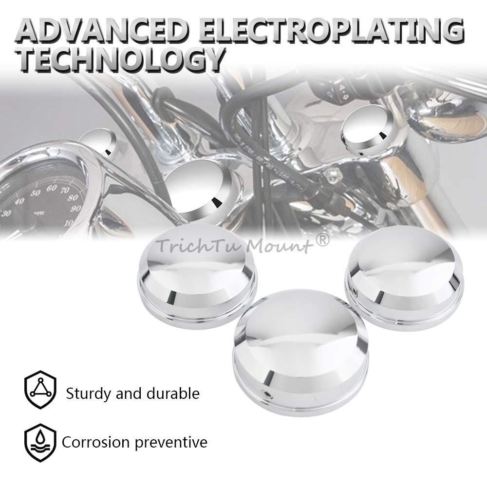 3x Chrome Upper Fork Stem Nut Cover For Harley Dyna Low Rider Heritage Softail