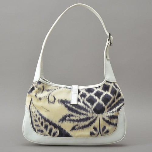 Gucci Jackie Hobo Borsa Una Spalla Pelle Bianca Tela Astratta Floreale Autentica F/S - Foto 4 di 10
