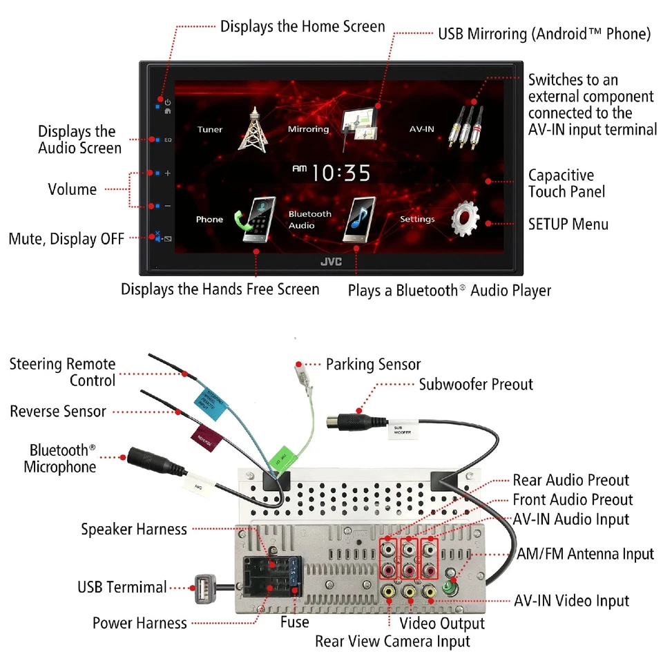 JVC KWM180BT Double DIN 6.8" Screen Bluetooth USB Multimedia Stereo Receiver - Image 4 of 4