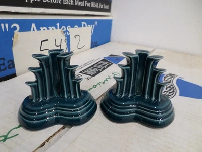 Two Fiesta Juniper Pyramid Candlestick Holders Tripod Retired candle New RARE