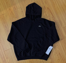 Alo Yoga Black Hoodie NWT Oversized Logo Sweatshirt Unisex Size XS