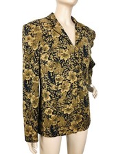 Vintage 80s 90s Floral Black Brown Button-Up Business Blazer Jacket Size 14
