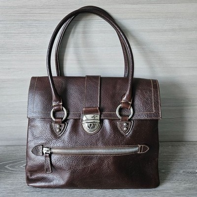 Vintage Gianfranco Sisti Italy Brown Quality Leather Bag Front Zip Pocket Clasp