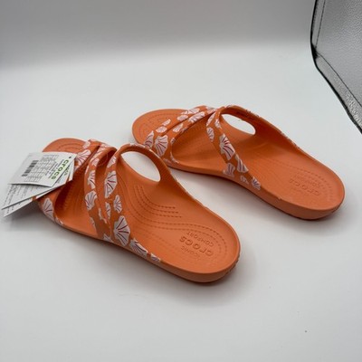 Crocs Kadee II Graphic Sandals Papaya/Multicolor (White Sea Shells)W9 NWT (B-56)