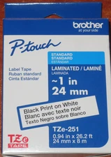 NEW  - Brother P-touch TZe Laminated Label Tape TZe-251 black print on white