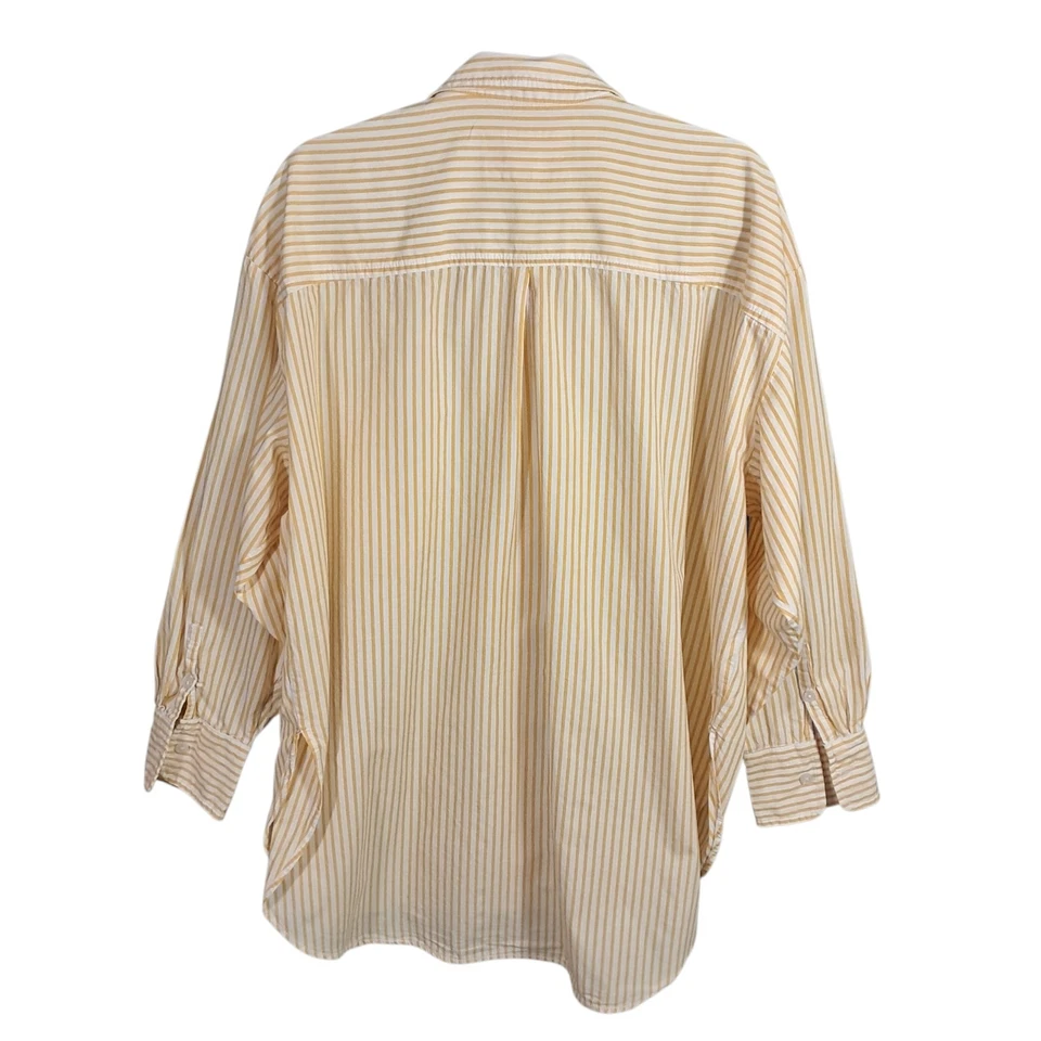 Anthropologie Maeve The Bennet 纽扣条纹衬衫女式 XL 经典黄色 — 第 2/4 张图片