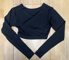 Varsity Spirit Cheer Black Long Sleeve Crop Top V-neck Elastic Bottom Womens XS