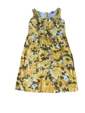 L.K. Bennett Yellow Floral Sleeveless Dress 14 Summer Cotton Bride Vintage