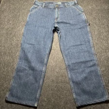 CARHARTT Loose Fit Work Jeans Men Sz 36x29 Dark Wash Carpenter Triple Stitch Blu