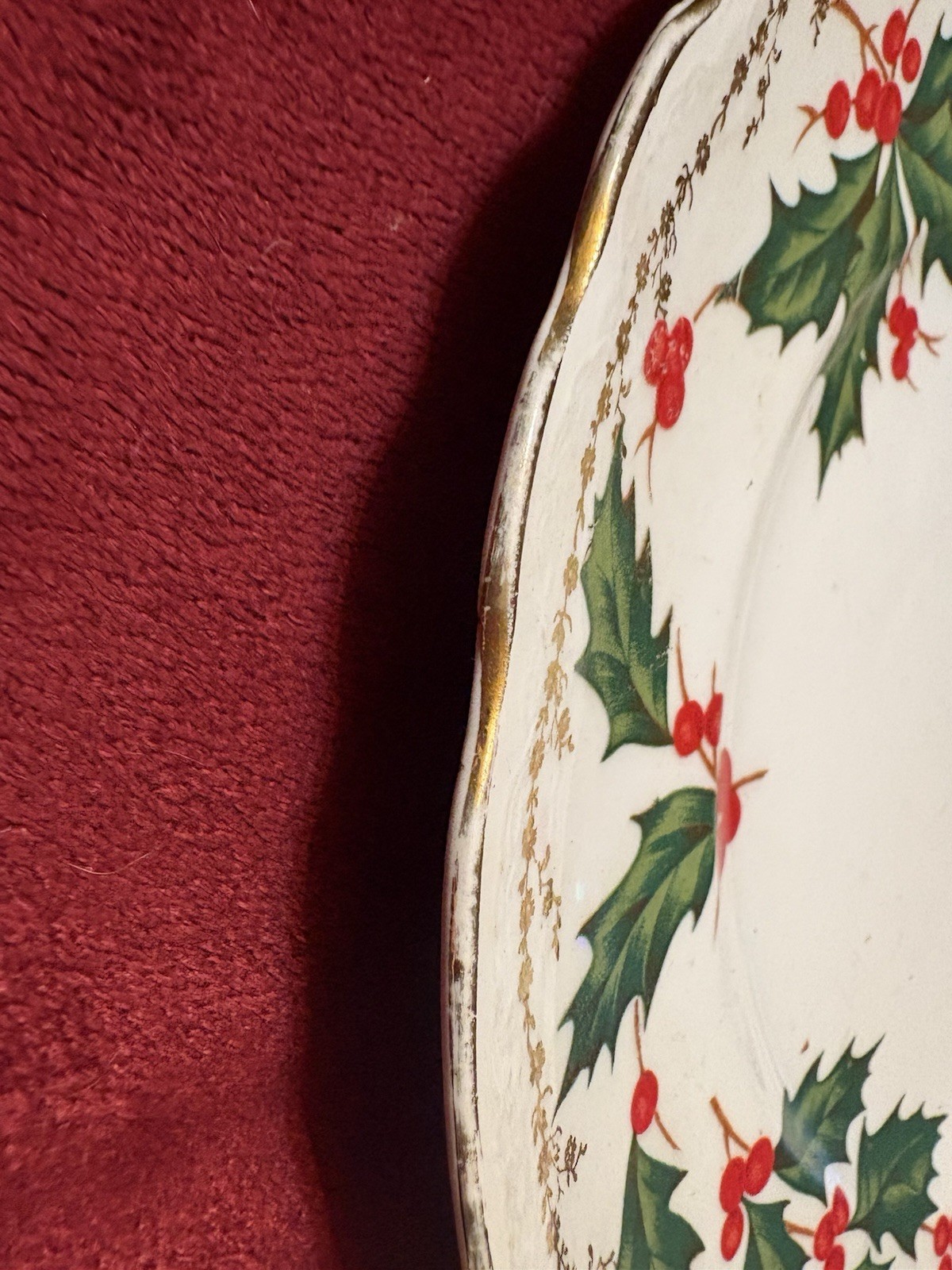 Rare Vintage Homer Laughlin Hudson Set Xmas Plate Cup Saucer Holly Berry Gold 3