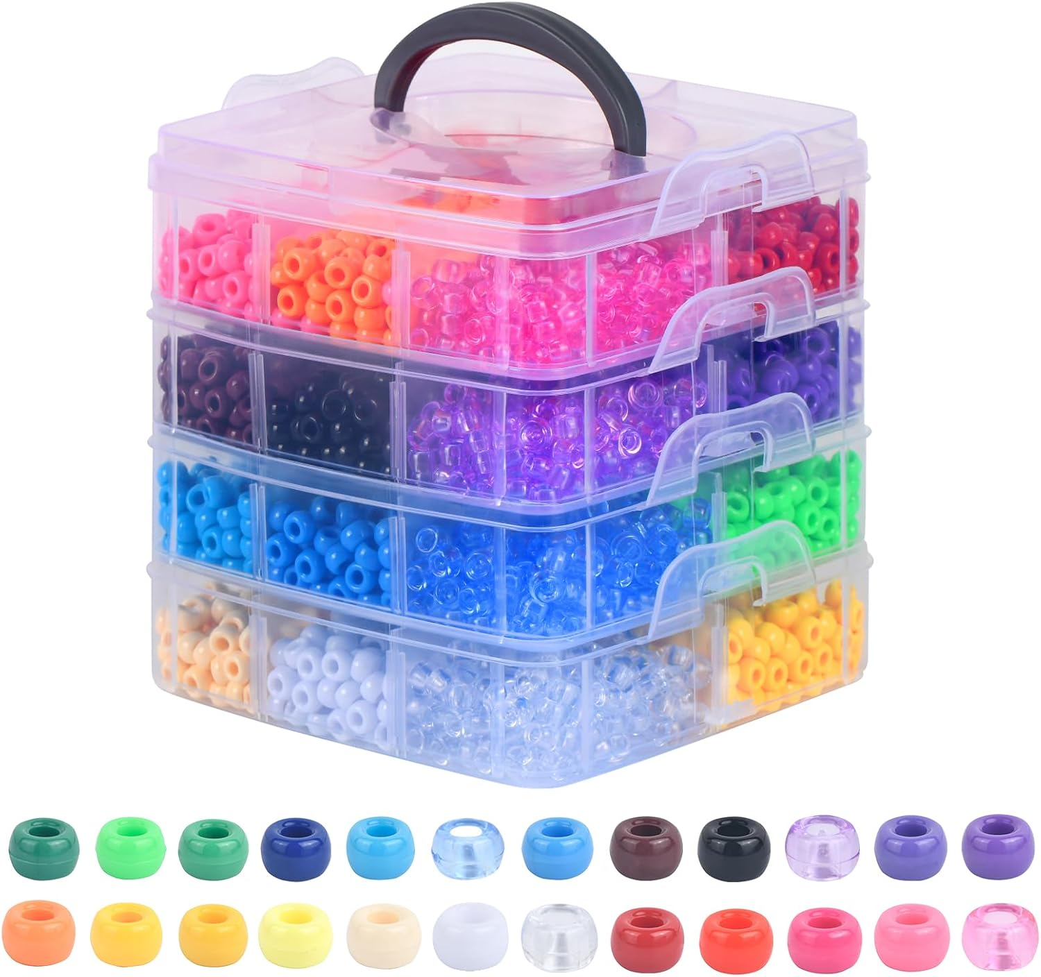 4200Pcs 24 Colors Pony Beads Bulk for Bracelets and Hair Accessories DIY Crafts