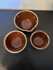 Vintage Hull Oven Proof USA Pottery Brown Drip Glaze 3 Nesting Bowls 8",7”, 6"