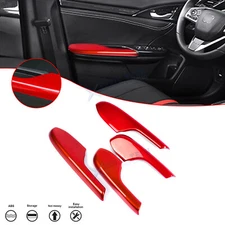 Race Glossy Red Door Armrest Overlay Frame Molding For Honda Civic 10th 2016-up