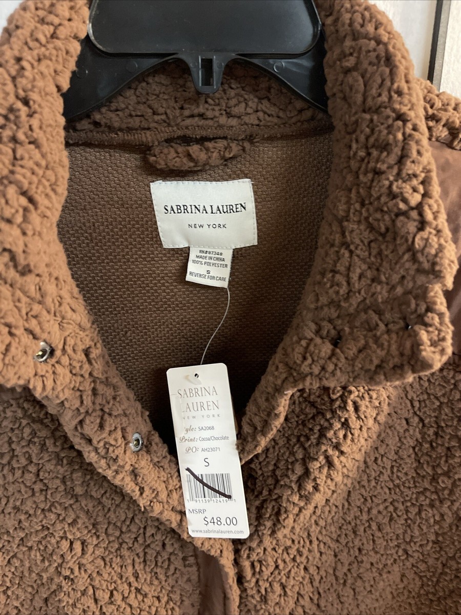 Sabrina Lauren New York Women's Cocoa Chocolate Snap Sherpa Jacket