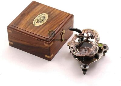 Personalized  Sundial Brass Compass W Wood Box Quote ''ELLIOTT BRO STRAND LONDON''