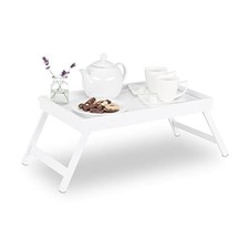 Relaxdays 10023234, Blanc Tablette de Lit Bambou Pieds Rabats Rebords Plateau de