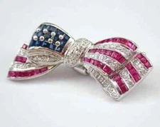 2Ct Princess Simulated Pink Ruby Ribbon Bow Tie Pin Brooch 14K White Gold Plated