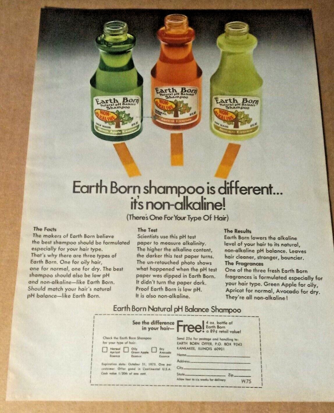 1975 print ad page -Earth Born hair products ADVERT shampoo Advertising Clipping