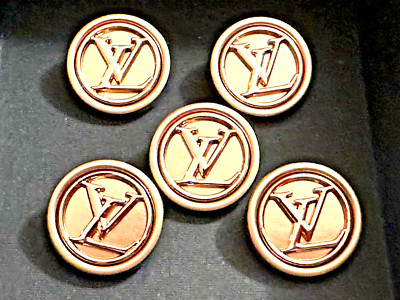 5 GOLD LOUIS VUITTON KNÖPFE, METALL IKONISCHES LV LOGO 1 ZOLL 25 MM MAKELLOS GLÄNZEND