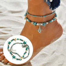 Boho Ankle Bracelet Silver Tone Women Fashion Beaded Adjustable Beach Anklet US