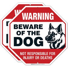 Beware of Dog Sign German Shepherd, Dog Warning Sign, 2 Pack 12x12 Aluminum