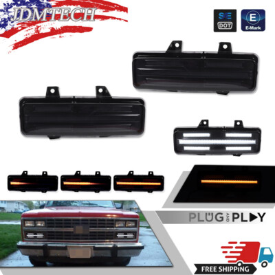 Dynamic Amber & White LED DRL Signal Lights For Chevy GMC Van Jimmy Pickup Truck