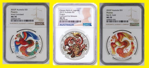 2021 22 Australia Myths & Legends Phoenix and Dragon 3 oz Silver NGC MS 70
