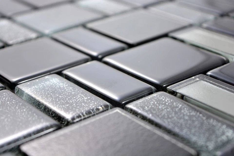 Pâte de Verre Noir Combinaison Chatoyant Miroir Mosaïque Cuisine 68-035B 1 Mat - Photo 3/4