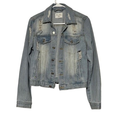 Jean Jacket Junior's Size Medium Distressed Cropped Denim Light Wash Love  Tree