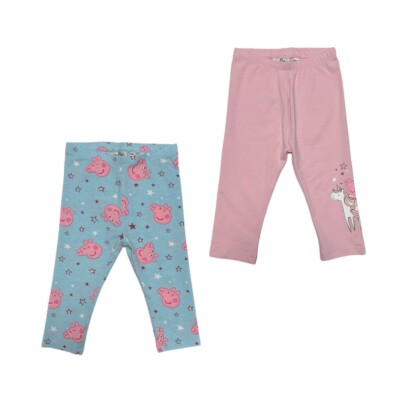 2er Kinder Leggings Peppa Wutz Pig Hose Rosa Hellblau Blau Rosa 110/116