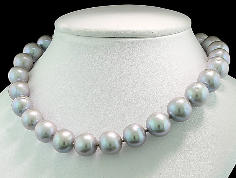 Valore Collana di Perle di Allevamento Grigio Argento 11-12 MM 925 Argento Nuovo - Immagine 3 di 3