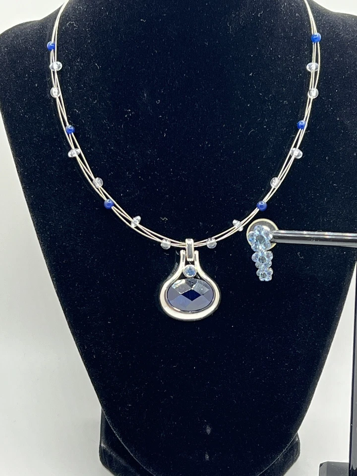 Ожерелье с подвеской Lia Sophia Blue Gem в серебристом тоне плавающее на проволоке/бусине - Изображение 2 из 4