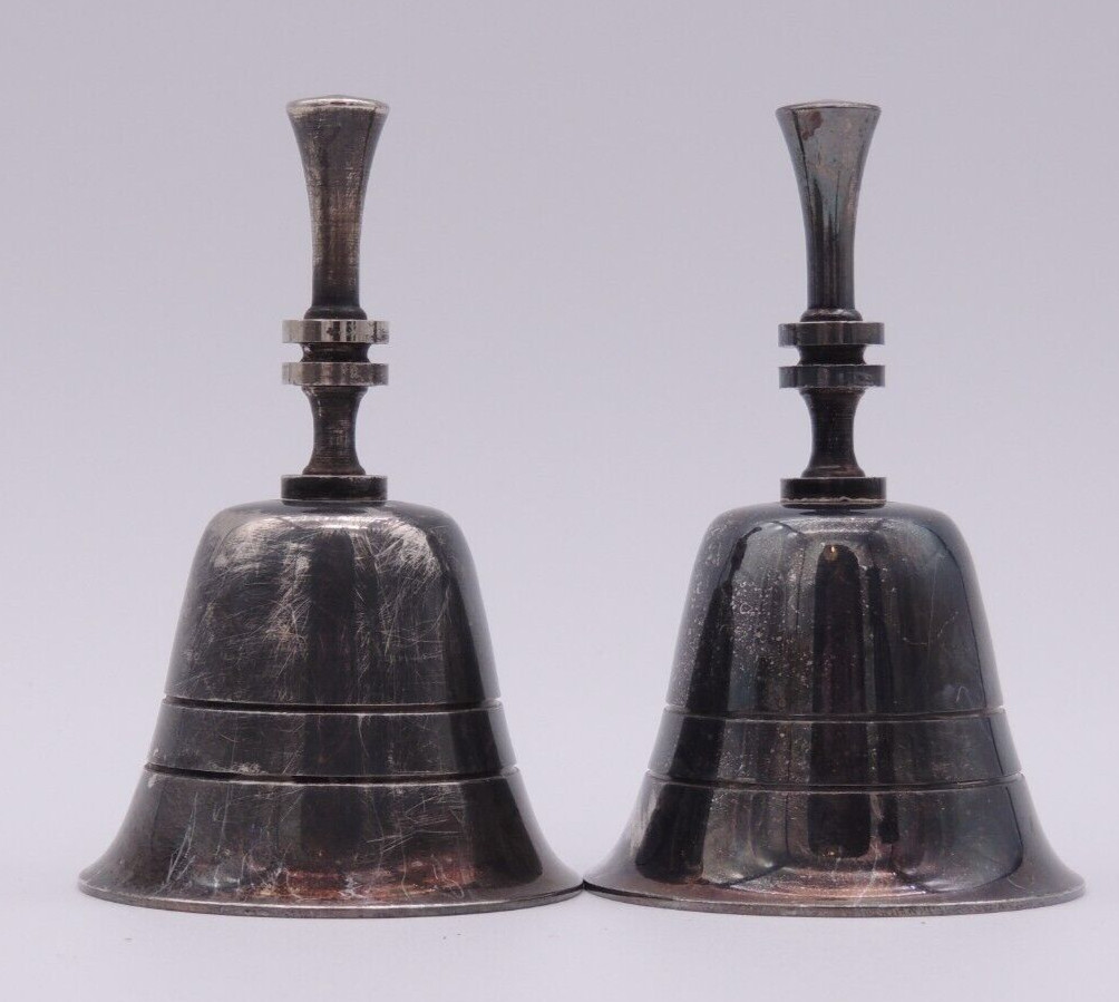 Set: 2 Vintage Amenity 🔔 Bell Glenmark Silver Plate Spun Finger Handle Patinaed