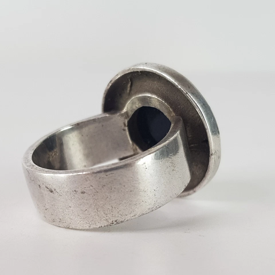Anillo solitario grueso de ónix de mediados de siglo vintage de los años 60 de plata de ley 925 talla P Foto 4 de 4