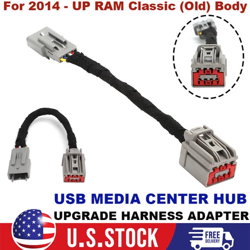 FOR 2014+ RAM CLASSIC CARPLAY USB MEDIA CENTER HUB UPGRADE HARNESS ADAPTER US
