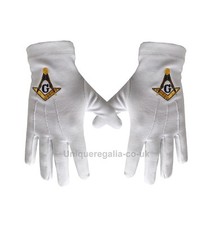 Masonic White Cotton Glove with Square Compass and G BT041