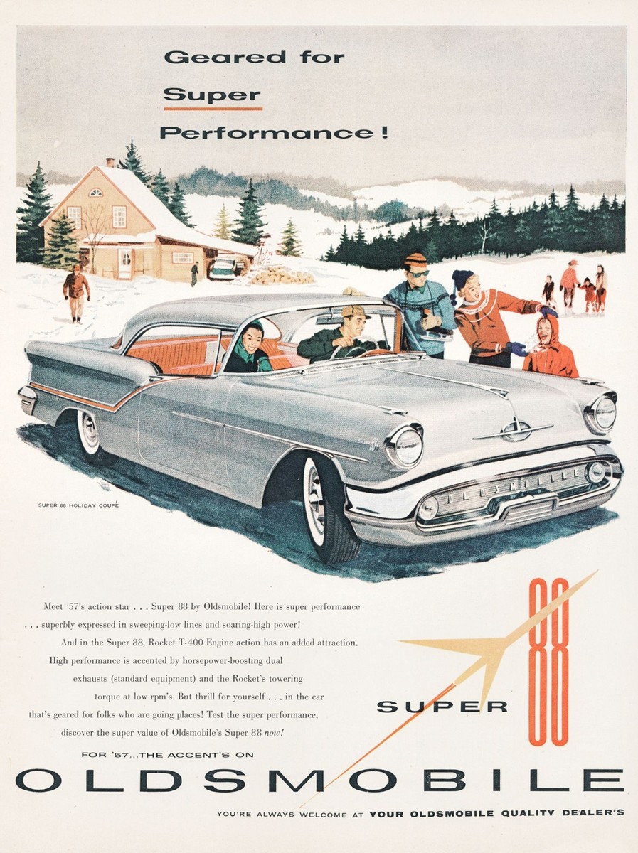 1957 Oldsmobile Super 88 Holiday Coupe Silver Vintage Print Ad