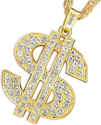 Gold Chain With Dollar Sign Pendant Necklace - Hip Hop Money 