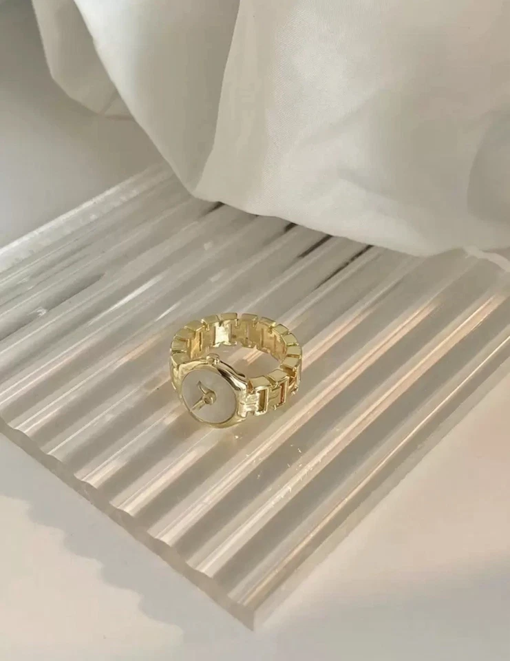 Gold runder Uhrenring in Uhrenform modisches Unikat Uhrenring gestoppt bei 13:50 - Bild 2 von 3