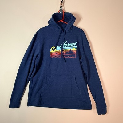 Marmot Knit Logo Spell Out Hoodie Hoody Pullover Blue Men's Size XXL 2XL