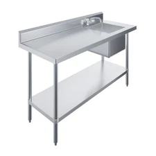 60 in. x 24 in. Stainless Steel Work Table with Built-in Right Prep Sink