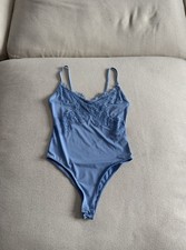 Zara Women s Light Blue Lace Bodysuit Small NWOT V Neck Spaghetti Strap Top