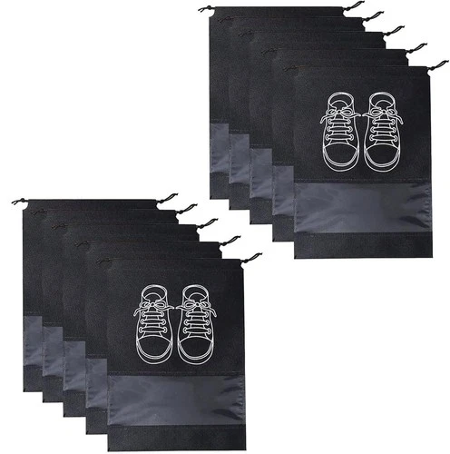 Non-Woven Shoe Storage Bags 10PC Clear Slot Drawstring Dust-Proof Pouches –