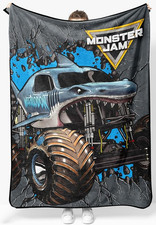 Kids Monster Truck Flannel Blanket Gray Cozy Throw Sofa Bed Decor