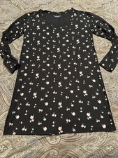 Victoria's Secret longsleeve sleepshirt black pink floral print lace insets S