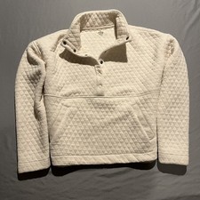 Marine Layer Corbet Quilted Half Snap Sweater Women Medium Oatmeal Boxy Pullover