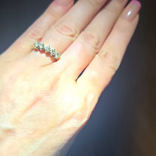 diamond White Gold Band Nail Ring, 5 Round Clear Stones, Hallmarked, Size M